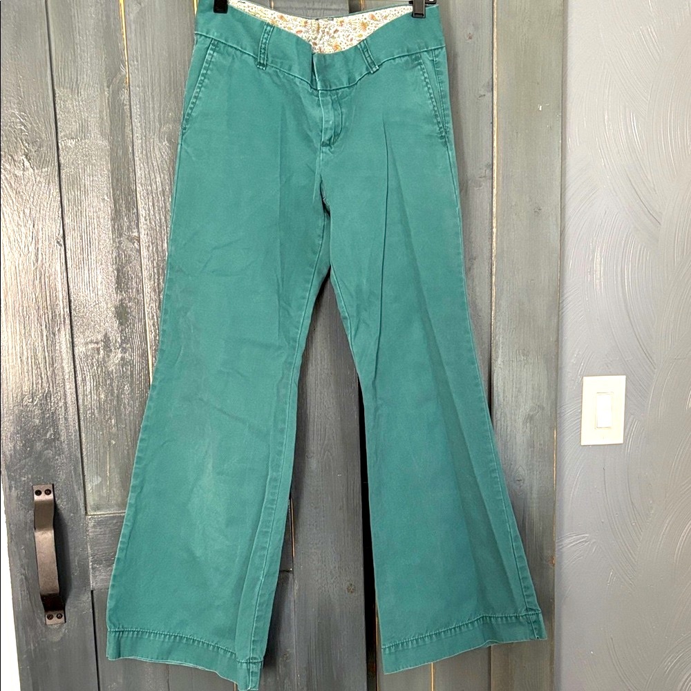 VINTAGE 90’s GAP sz 6 Forest Green Wide legged Floral-Lined 👖